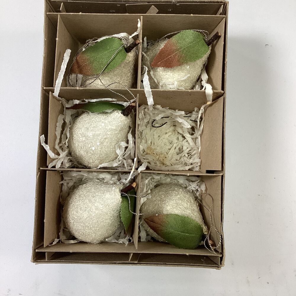 Vintage Set Of 6 Christmas Snow Pear Ornaments In Original Box #704833 - Picture 4 of 7